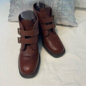 Leather Craft Brown Marcia Ankle Boots Moto Buckle Strap Made in Brazil SZ 7